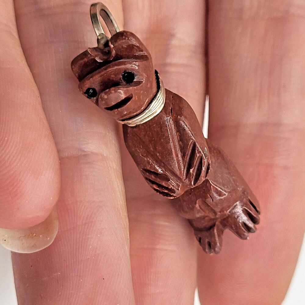 Native Sterling Silver Carved Red Jasper Bear Totem Pendant 1.25 in